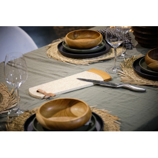 Planche à découper 38 cm en marbre beige et bois de teck – plateau présentation et service - KAEL