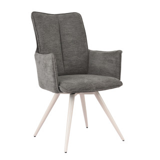 Chaise pivotante 180° en tissu doux gris anthracite accoudoirs et pieds métal blanc - SABRINA