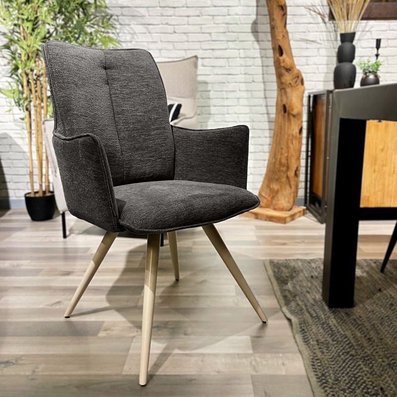 Chaise pivotante 180° tissu gris foncé et pieds métal blanc - SABRINA