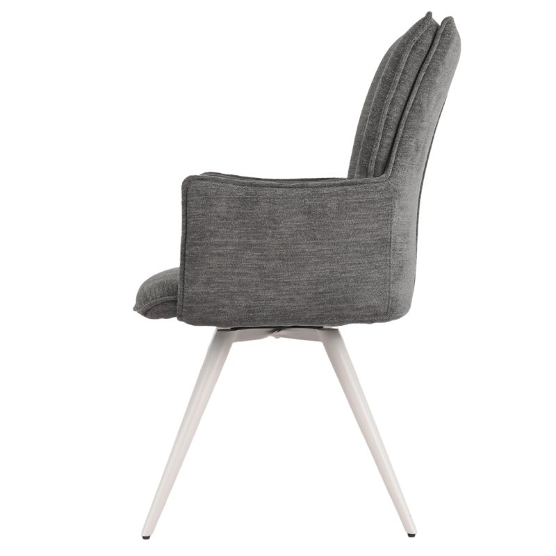 Lot de 2 chaises pivotantes en tissu doux gris anthracite accoudoirs et pieds métal blanc - SABRINA