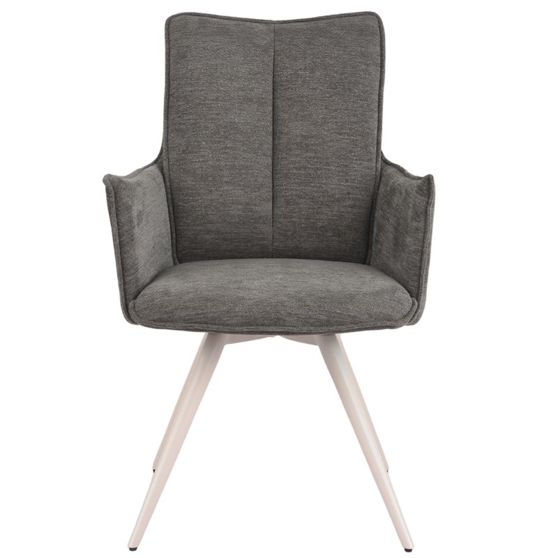 Lot de 2 chaises pivotantes en tissu doux gris anthracite accoudoirs et pieds métal blanc - SABRINA