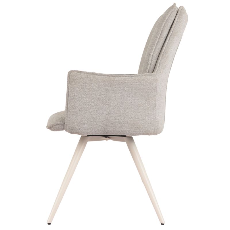 Lot de 2 chaises pivotantes 180° en tissu doux beige accoudoirs et pieds métal blanc - SABRINA