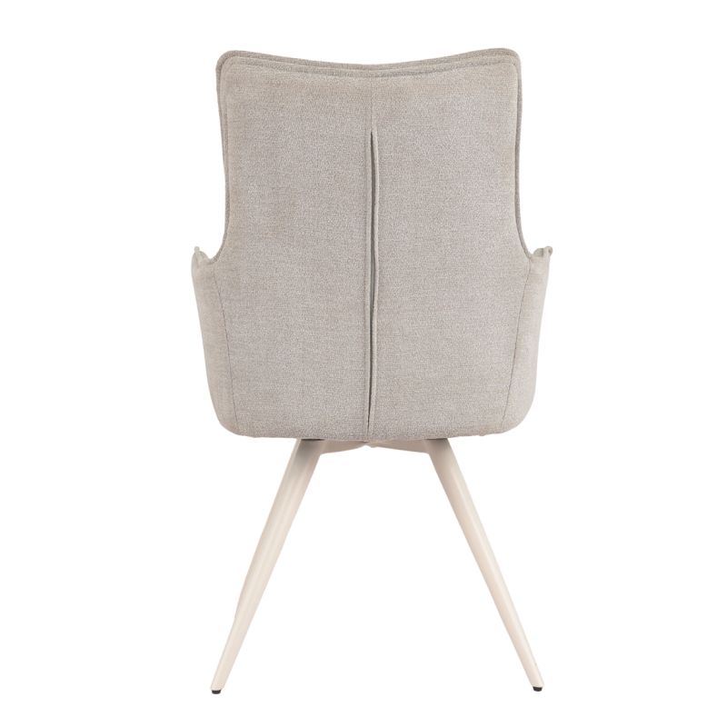 Lot de 2 chaises pivotantes 180° en tissu doux beige accoudoirs et pieds métal blanc - SABRINA