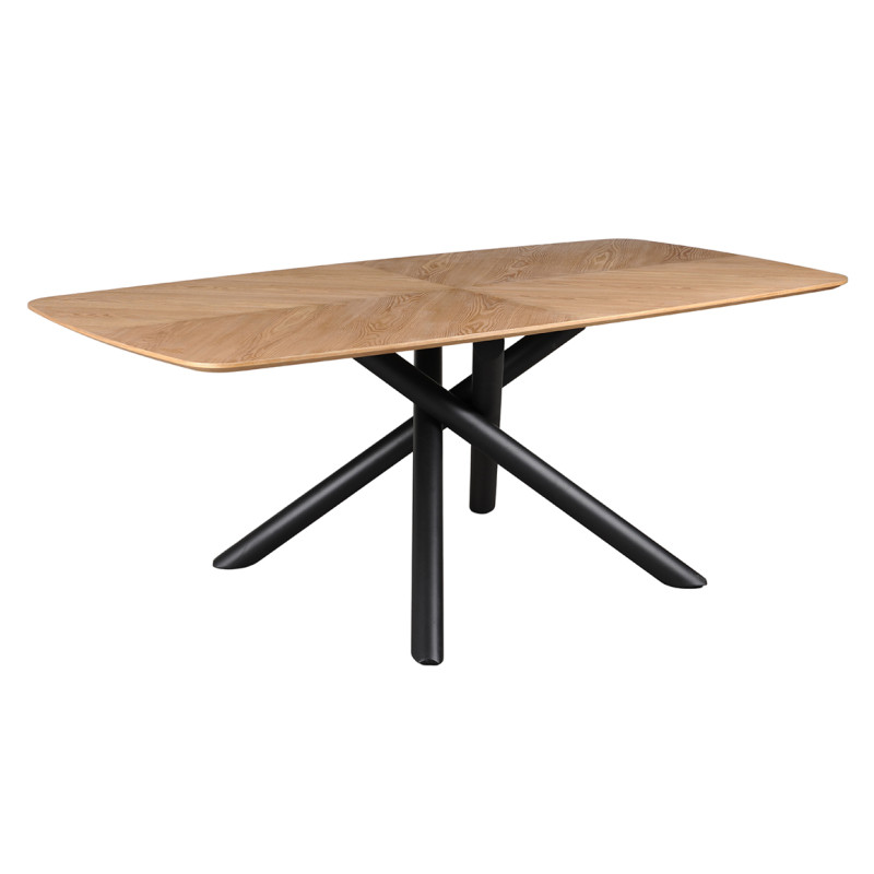 Table de repas 200 cm en bois de frêne stratifié et pieds métal noir croisés - ILDA