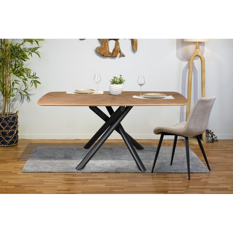 Table de repas 200 cm en bois de frêne stratifié et pieds métal noir croisés - ILDA