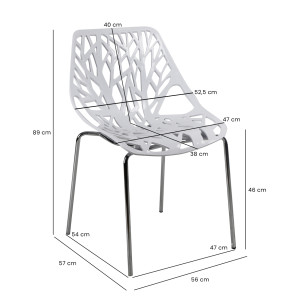 Lot de 2 chaises en plastique blanches ajouré et empilables avec pieds métal chromé - TIMBER