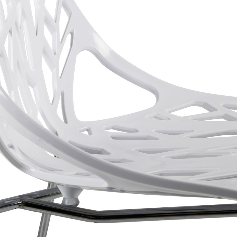 Lot de 2 chaises en plastique blanches ajouré et empilables avec pieds métal chromé - TIMBER
