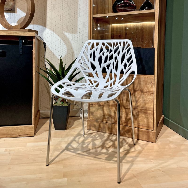 Lot de 2 chaises empilables blanches avec pieds métal chromé - TIMBER