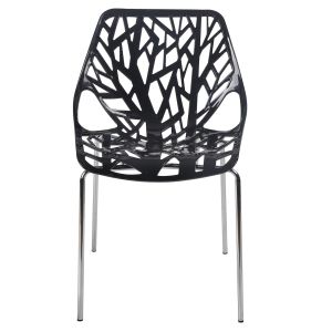 Lot de 4 chaises en plastique noires ajouré et empilables avec pieds métal chromé - TIMBER