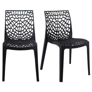Lot de 2 Chaises de Repas Ajourées et Empilables en Polypropylène Noir - Design Moderne et Tendance - GRUYER 2
