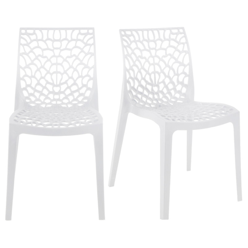 Lot de 2 Chaises de Repas Ajourées et Empilables en Polypropylène Blanc - Design Moderne et Tendance - GRUYER 2