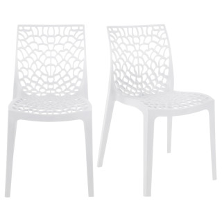 Lot de 2 Chaises de Repas Ajourées et Empilables en Polypropylène Blanc - Design Moderne et Tendance - GRUYER 2