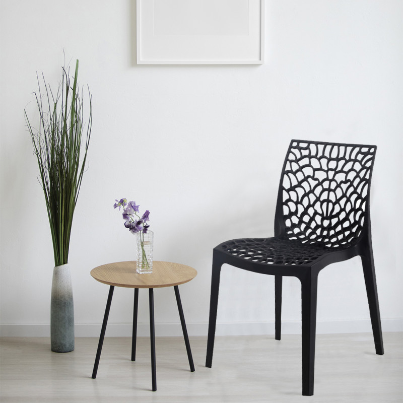 Lot de 4 Chaises de Repas Ajourées et Empilables en Polypropylène Noir - Design Moderne et Tendance - GRUYER 2
