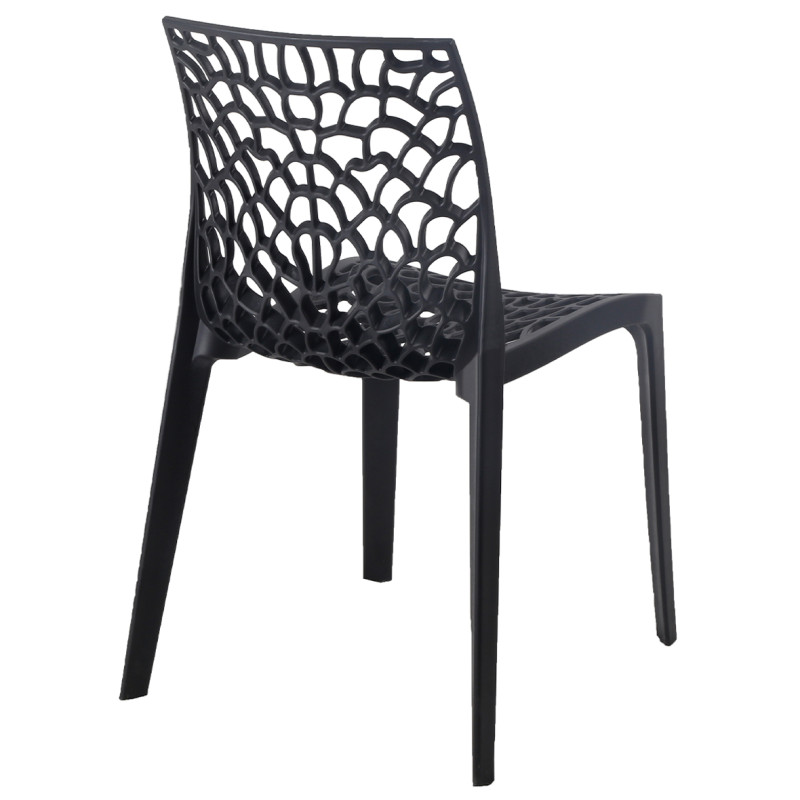 Lot de 4 Chaises de Repas Ajourées et Empilables en Polypropylène Noir - Design Moderne et Tendance - GRUYER 2