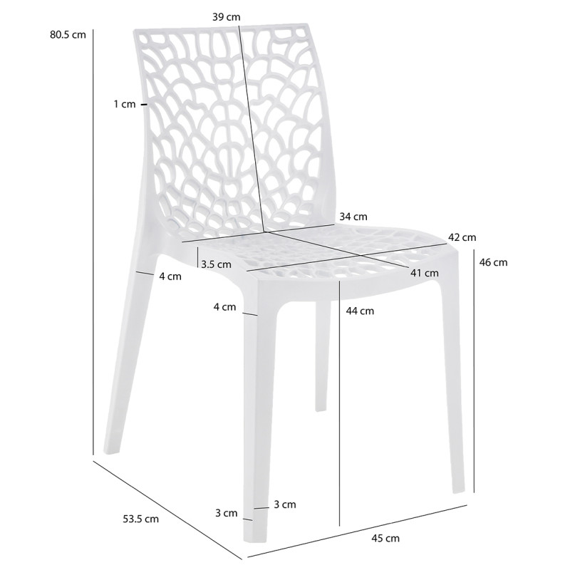 Lot de 4 chaises de repas blanches ajourées et empilables - GRUYER 2