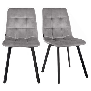 Lot de 2 Chaises Capitonnées en Velours Gris Clair avec Piètement Évasé en Métal Noir - NAMI 2