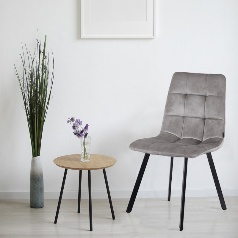 Lot de 2 Chaises Capitonnées en Velours Gris Clair avec Piètement Évasé en Métal Noir - NAMI 2