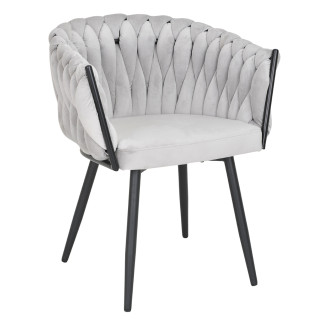 Chaise en Velours tressé matelassé doux avec accoudoirs gris clair et Pieds métal - BOWI 2