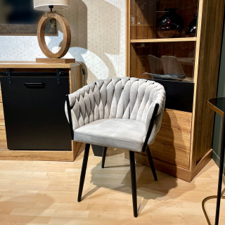 Chaise en Velours tressé matelassé doux avec accoudoirs gris clair et Pieds métal - BOWI 2