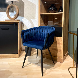 Chaise en Velours tressé matelassé doux avec accoudoirs bleu nuit et Pieds métal - BOWI 2