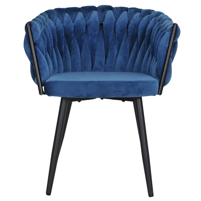 Chaise en Velours tressé matelassé doux avec accoudoirs bleu nuit et Pieds métal - BOWI 2