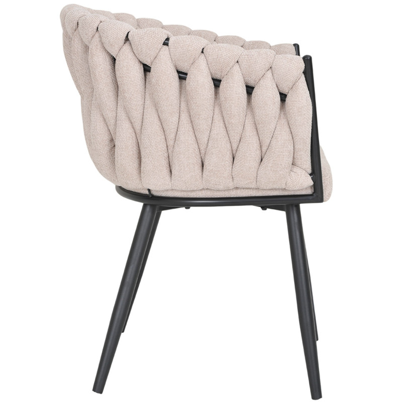 Chaise en tissu tressé matelassé doux avec accoudoirs beige et Pieds métal - BOWI 2