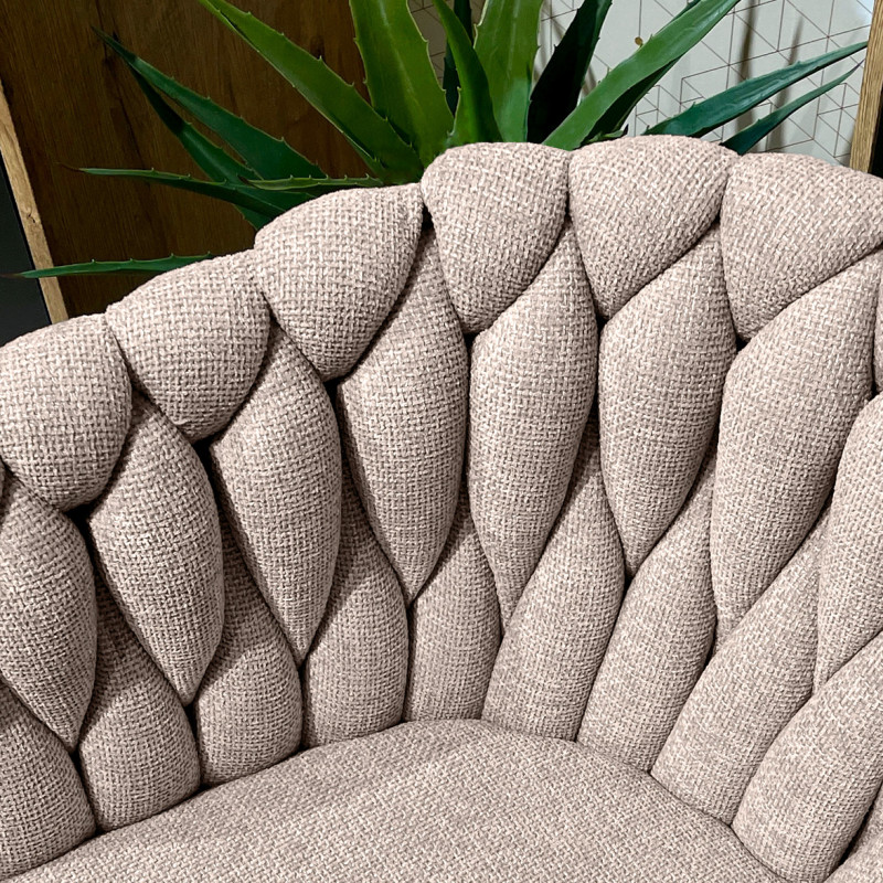 Chaise en tissu tressé matelassé doux avec accoudoirs beige et Pieds métal - BOWI 2