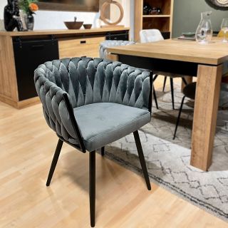 Lot de 2 Chaises en Velours tressé matelassé doux avec accoudoirs gris anthracite et Pieds métal - BOWI 2