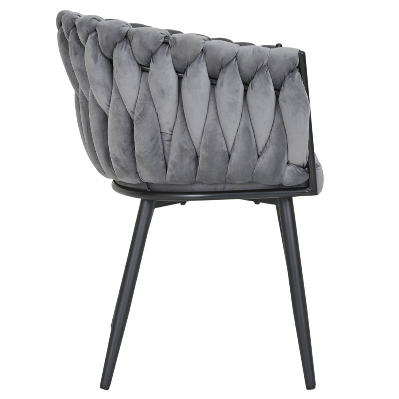 Lot de 2 Chaises en Velours tressé matelassé doux avec accoudoirs gris anthracite et Pieds métal - BOWI 2