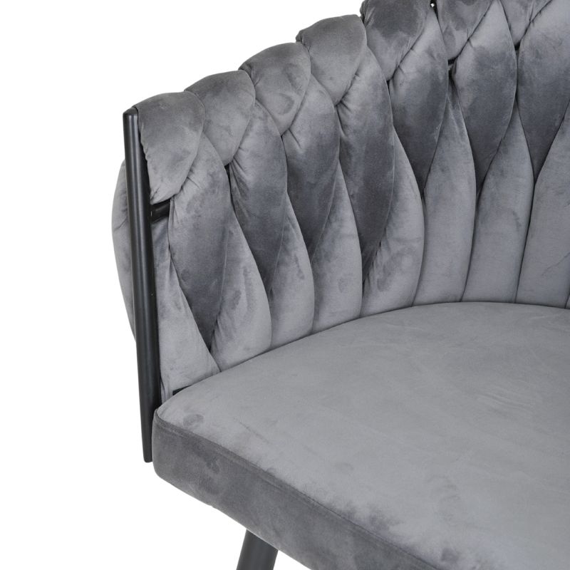 Lot de 2 Chaises en Velours tressé matelassé doux avec accoudoirs gris anthracite et Pieds métal - BOWI 2