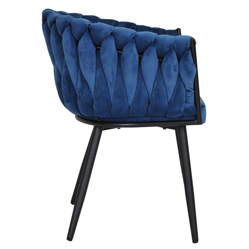 Lot de 2 Chaises en Velours tressé matelassé doux avec accoudoirs bleu nuit et Pieds métal - BOWI 2