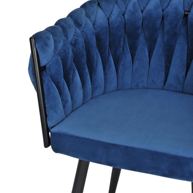 Lot de 2 Chaises en Velours tressé matelassé doux avec accoudoirs bleu nuit et Pieds métal - BOWI 2