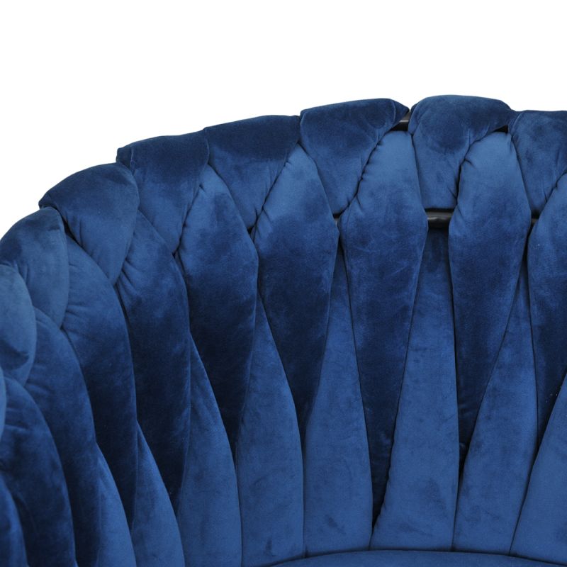 Lot de 2 Chaises en Velours tressé matelassé doux avec accoudoirs bleu nuit et Pieds métal - BOWI 2