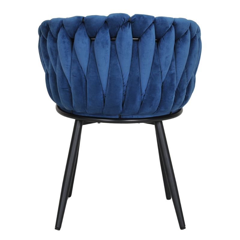 Lot de 2 Chaises en Velours tressé matelassé doux avec accoudoirs bleu nuit et Pieds métal - BOWI 2