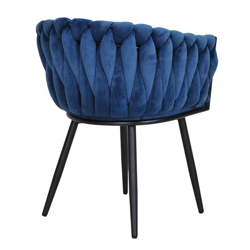 Lot de 2 Chaises en Velours tressé matelassé doux avec accoudoirs bleu nuit et Pieds métal - BOWI 2