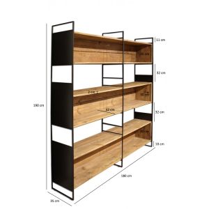 Bibliothèque 6 étagères bois recyclé métal noir - CABANON