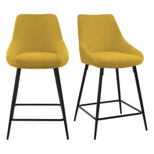 Lot de 2 tabourets de Bar en Tissu Jaune et pieds Évasé Fin Métal Noir - JAZZY 2
