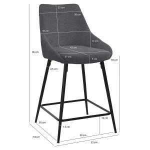 Lot de 2 tabourets de Bar en Tissu Gris Anthracite pieds Évasé Fin Métal Noir - JAZZY 2