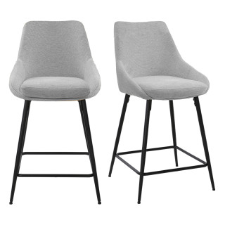 Lot de 2 Tabourets de Bar en Tissu Gris Clair pied Évasé Fin en Métal Noir - JAZZY 2