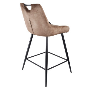 Lot de 2 tabourets de bar capitonnés en velours marron taupe avec poignée et pied métal noir - BRANDY