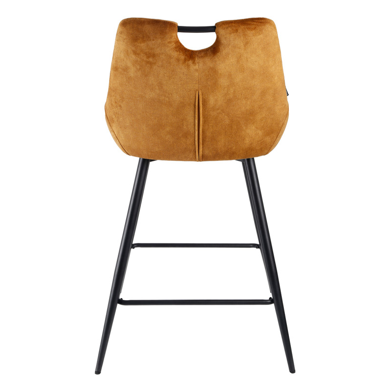 Lot de 2 tabourets de bar capitonnés en velours jaune moutarde avec poignée et pied métal noir - BRANDY