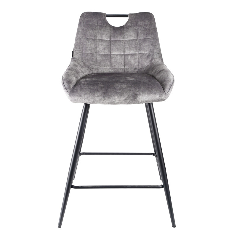 Lot de 2 tabourets de bar capitonnés en velours gris clair avec poignée et pied métal noir - BRANDY