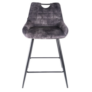 Lot de 2 tabourets de bar capitonnés en velours gris anthracite avec poignée et pied métal noir - BRANDY