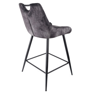 Lot de 2 tabourets de bar capitonnés en velours gris anthracite avec poignée et pied métal noir - BRANDY