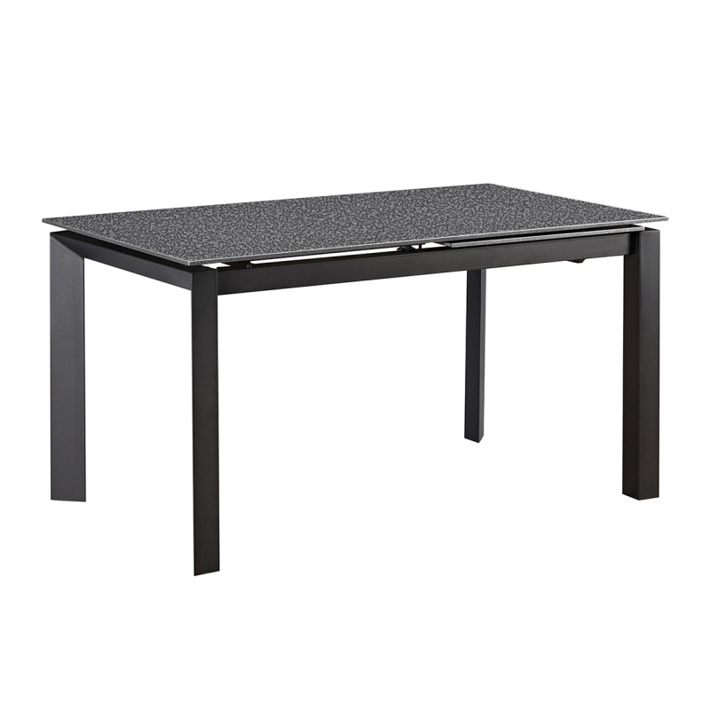 Table extensible 140 à 200 cm en verre trempé effet métal poudré et 4 pieds métal - MARGE