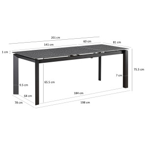Table extensible 140 à 200 cm en verre trempé effet métal poudré et 4 pieds métal - MARGE