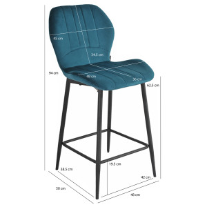 Lot 2 chaises de bar en velours bleu et pieds en métal - EMILIO 2