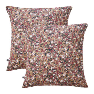 Lot 2 taies 60 x 60 cm en gaze de coton camel et fleuri - ISABELA 1