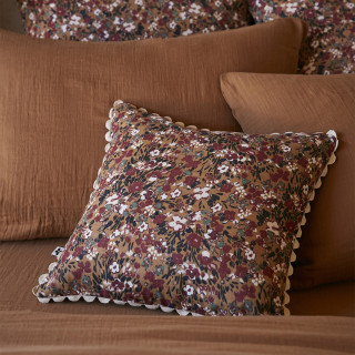 Lot de 2 Coussins Carrés 40 x 40 cm en Gaze de Coton Camel / Motif Fleuri Déhoussables avec Ouverture Zippée - ISABELA 1