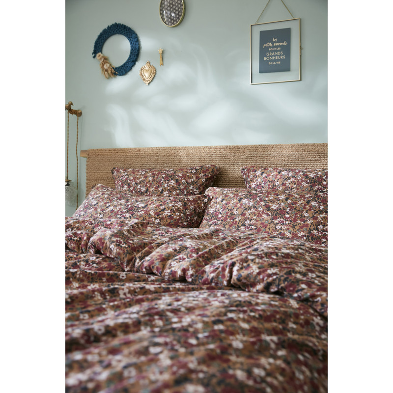 Housse de couette 240 x 220 gaze de coton camel et fleuri - ISABELA 1